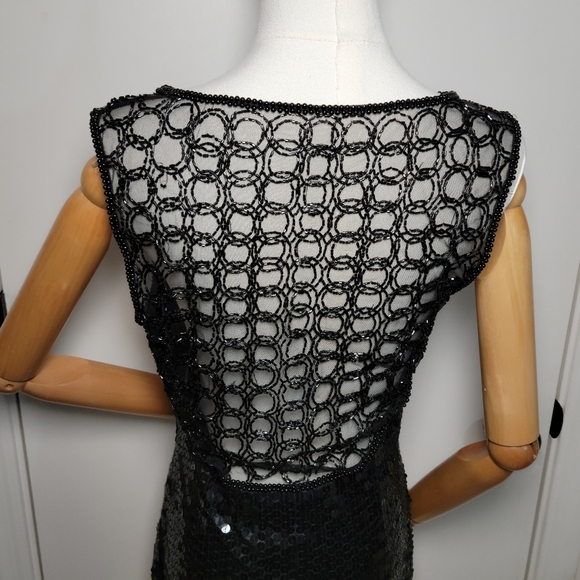 Vintage Nite Line Black Sequin Beaded Dress Size 8 Y2K Glam Cocktail Dress - Picture 8 of 9